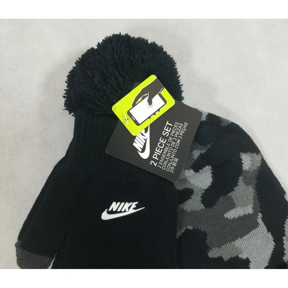Nike Big Boys Futura Camouflage Knit Beanie and Gloves‎ 2 pc Set Black NWT